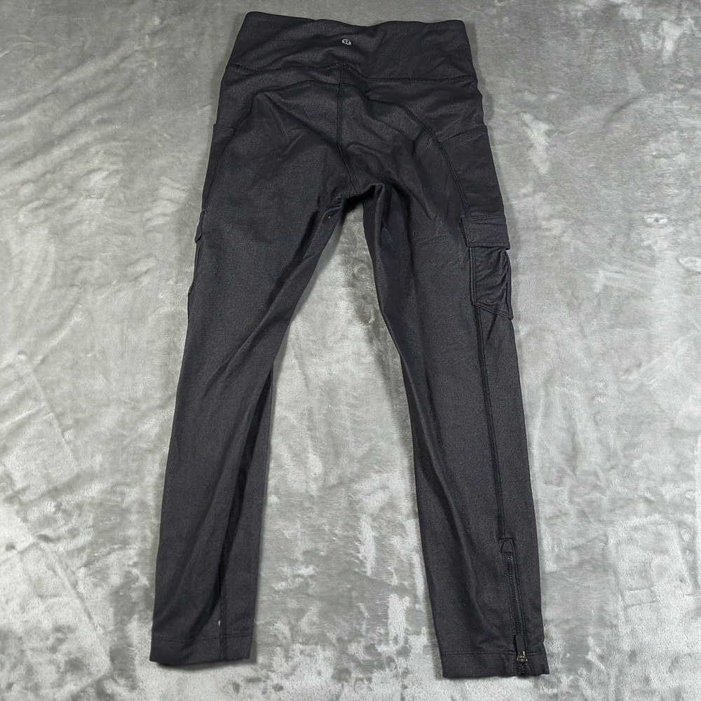 Lululemon Leggings Womens 4 Black Scenic Route Cargo Pockets Ankle Zip Yoga Hike